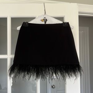 WeWoreWhat Black Feather Trim Skirt